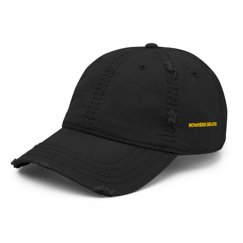 Nowhere Deluxe Gold Logo® Distressed Dad Hat - Nowhere Deluxe