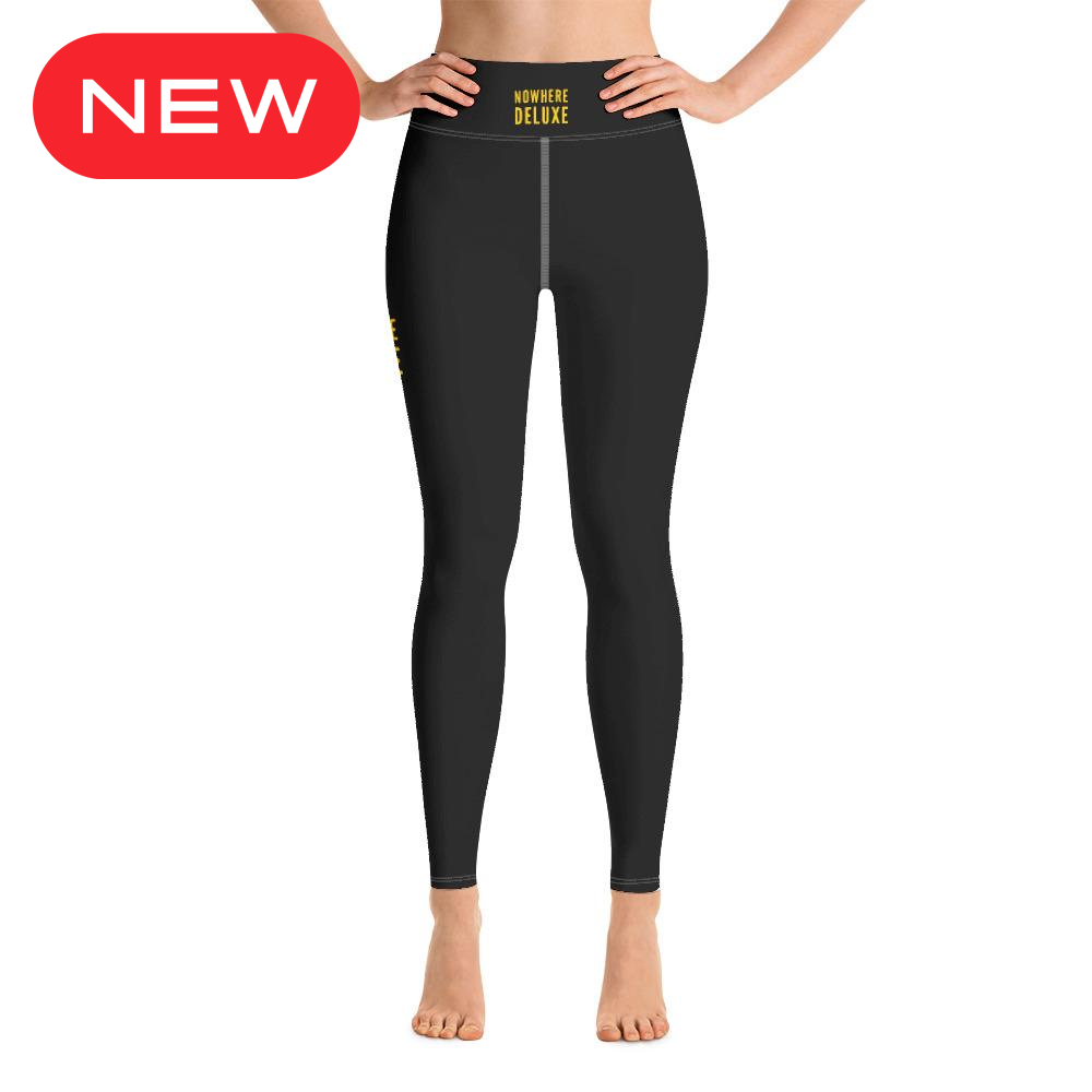 Nowhere Deluxe Gold Logo® Black Yoga Leggings - Nowhere Deluxe